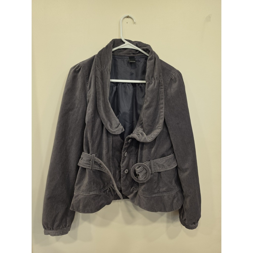 VNTG Inspo Gray Corduroy Belted Shawl Jacket BellaSwan Dark Academia Boho Blazer
